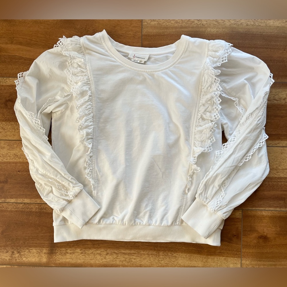 Anthropologie White Eyelet Ruffled Lace-Trim Women’s Blouse